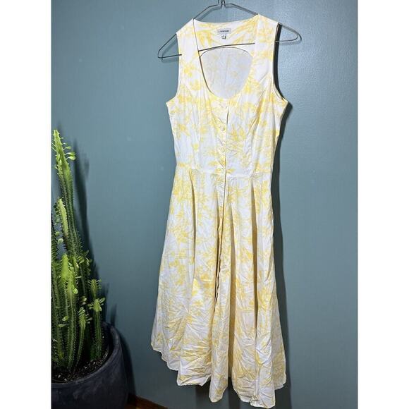J. peterman Toile De Joey Sleeveless Yellow White Bird Novelty Bird Midi Dress 2 - Picture 2 of 9